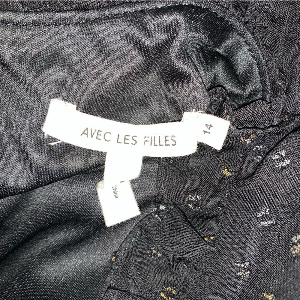 AVEC LES FILLES Black Dress Women’s 14 Smocked Ruffle Metallic Dot Party Event - Picture 7 of 10